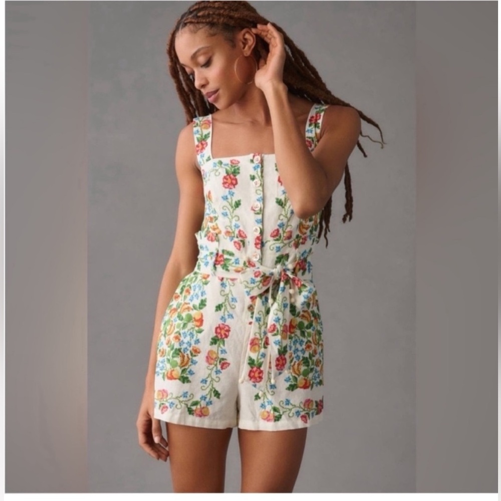 FARM Rio Colorful Floral Romper - White and Multicolor